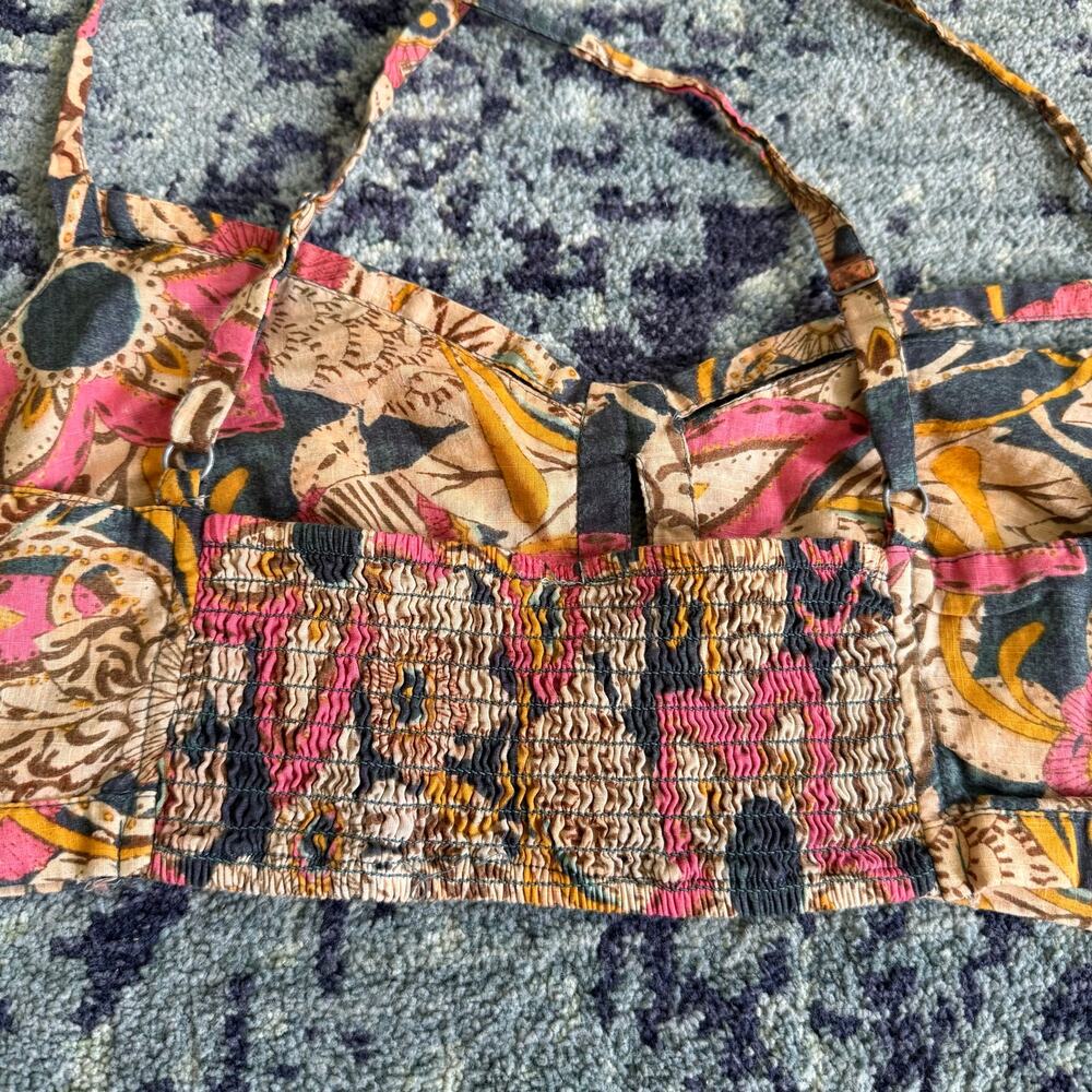 Anthropologie Pilcro | Bohemian Floral Summer Cotton Preppy Surf Bra Top Cutouts - Picture 8 of 10